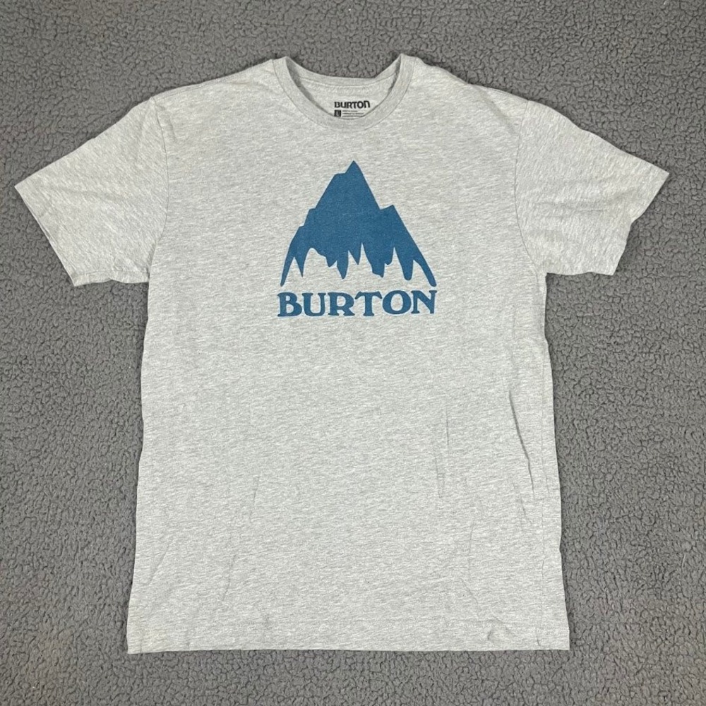 Burton Mens Mountain Logo Graphic T-Shirt Gray Blue Large Cotton Blend Tee